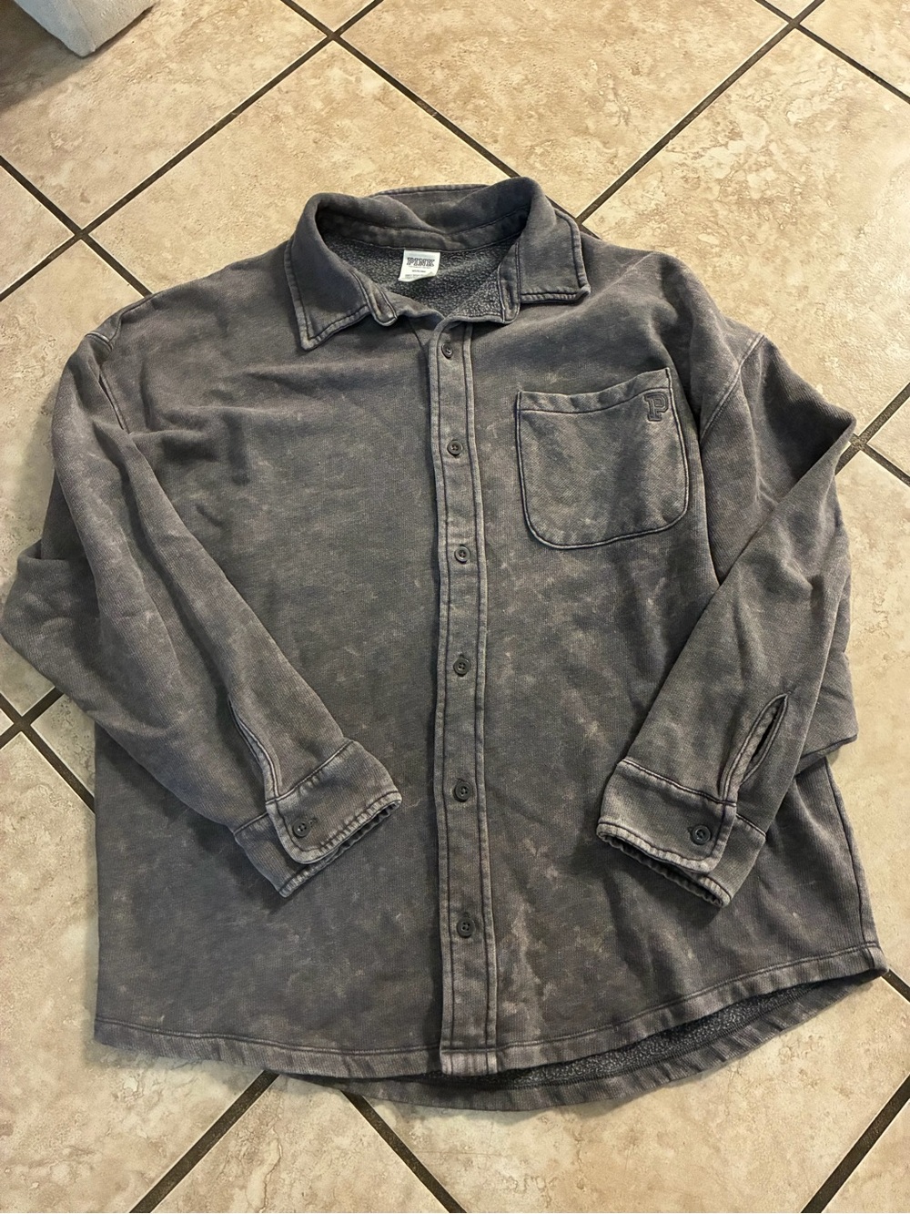 Womens Washed Grey Button-Up Shirt Jacket